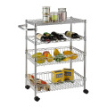 Multi-Function Chrome Wire Kitchen Trolley Basket Rack with Nylon Wheels